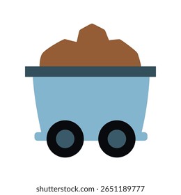 Cart filled with brown soil in a mining operation setting viewing from a simple perspective