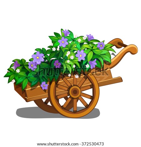 A cart filled with flowers isolated on white background. Vector cartoon close-up illustration.