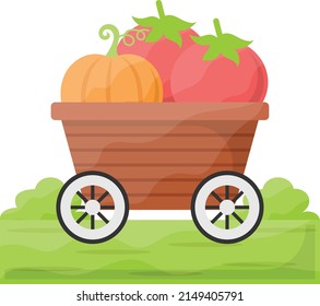 Cart with Fruits and Vegetables in fields Concept, Farmer Market vector color icon design, Farming and Agriculture symbol, village life Sign, Rural and Livestock stock illustration