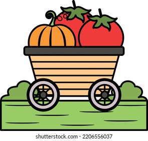 Cart with Fruits and Vegetables in fields Concept, Farmer Market vector color icon design, Farm and Gardening symbol, villagers life Sign, countryside and Livestock stock illustration
