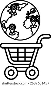 A cart with a globe on top of it. The cart is black and white