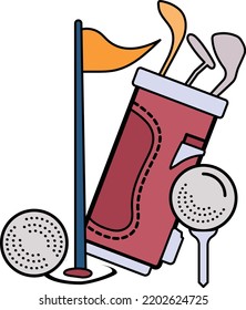 Cart and Golfer Ball with Flag Vector Icon Design, Sporting equipment Symbol, Physical Fitness and Wellness Sign, Leisure Activity stock illustration, Golf Concept