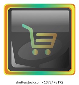 Cart grey square vector icon illustration with yellow and green details on white background