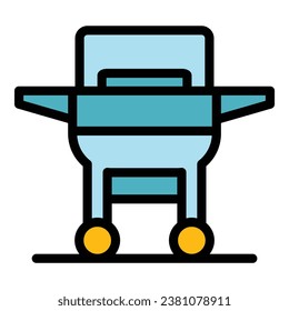 Cart grill icon outline vector. Bbq fire. Steak food color flat