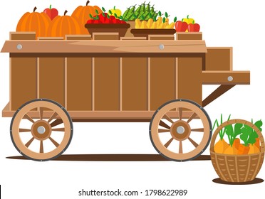 Cart with the harvest. Vector illustration on the theme of agricultural plant products.