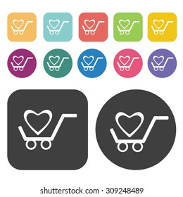 Cart and heart icons set. Vector Illustration eps10
