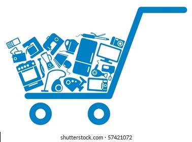 The cart with home appliances