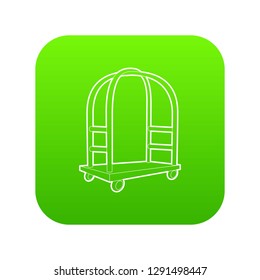 Cart in hotel icon green vector isolated on white background