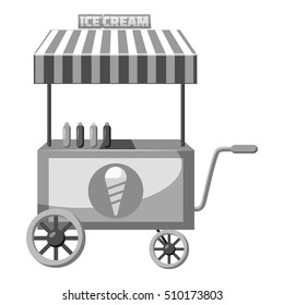 Cart with ice cream icon. Gray monochrome illustration of cart with ice cream vector icon for web