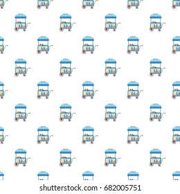 Cart with ice cream pattern seamless repeat in cartoon style vector illustration
