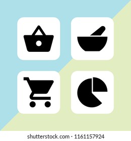 cart icon. 4 cart set with shopping basket button, shopping cart, pharmacy and pie cart vector icons for web and mobile app