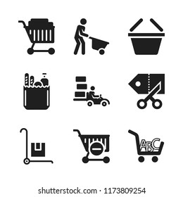 Cart Icon. 9 Cart Vector Icons Set. Trolley, Shopping Basket And Groceries Icons For Web And Design About Cart Theme