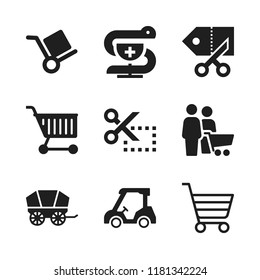 cart icon. 9 cart vector icons set. golf cart, coupon and box trolley icons for web and design about cart theme