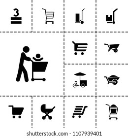 Cart icon. collection of 13 cart filled icons such as wheel barrow, baby stroller, wheelbarrow. editable cart icons for web and mobile.