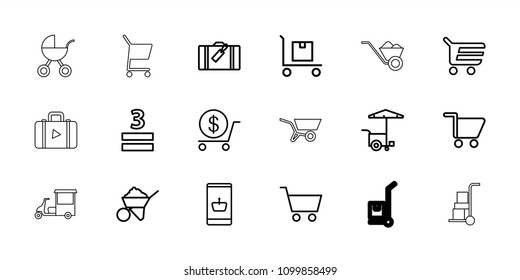 Cart icon. collection of 18 cart outline icons such as luggage, dollar, construction, online shopping, 3 allowed, wheel barrow. editable cart icons for web and mobile.