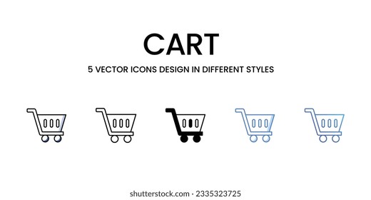 Cart Icon Design in Five style with Editable Stroke. Line, Solid, Flat Line, Duo Tone Color, and Color Gradient Line. Suitable for Web Page, Mobile App, UI, UX and GUI design.