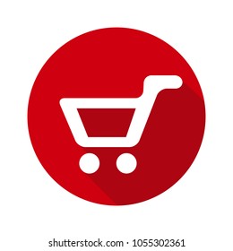 cart icon in flat style with long shadow, isolated vector illustration on white transparent background
