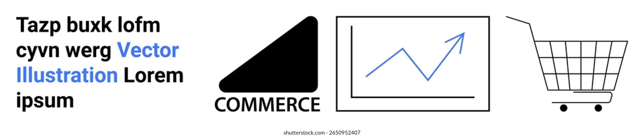 Cart icon, growth chart, commerce shape, and placeholder text. Ideal for e-commerce, online retail, business analytics, growth strategy, marketing, sales projections, and digital commerce. Banner