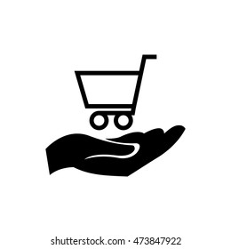 Cart icon in hand. Vector illustration.
