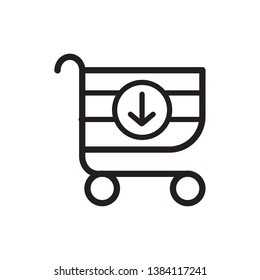 cart icon line thin vector eps 10 with down arrow sign