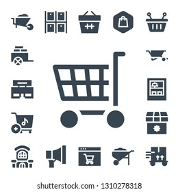 cart icon set. 17 filled cart icons.  Simple modern icons about  - Wheelbarrow, Cart, Shop, Shopping Mall, Warehouse, Promotion, Basket, Online shop, Shopping, Trolley