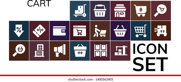 cart icon set. 19 filled cart icons.  Simple modern icons about  - Trolley, Sale, Online shop, Shopping center, Promotion, Basket, Warehouse, Coupon, Billfold, Shopping, Shopping basket