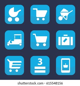 Cart icon. set of 9 filled cart icons such as luggage, baby stroller, construction, 3 allowed