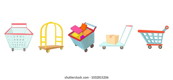 Cart icon set. Cartoon set of cart vector icons for web design isolated on white background