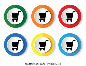 Cart icon set, colorful flat design vector illustrations in 6 options for web design and mobile applications