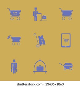 cart icon set with handcart, shopping cart and bellhop vector illustration