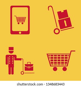 cart icon set with shopping cart, mobile shopping and handcart vector illustration