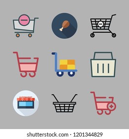 cart icon set. vector set about shopping basket, supermarket, shopping cart and supermarkets icons set.