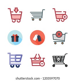 cart icon set. vector set about supermarket gift, shopping cart, supermarket and shopping basket icons set.