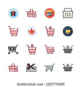 cart icon set. vector set about supermarkets, shopping basket, upermarket and coupon icons set.