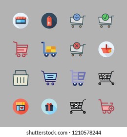 cart icon set. vector set about supermarket, supermarket gift, trolley and supermarkets icons set.