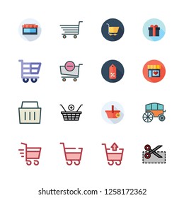 cart icon set. vector set about carts, shopping basket, chariot and coupon icons set.