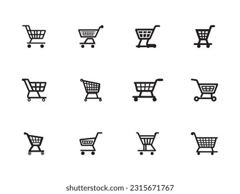 Cart icon. Trolley for shop. Symbol of online basket and buy. Icon for add of purchase and merchandise. Logo of retail, supermarket and store. Set of signs for market, commerce, shopping. Vector