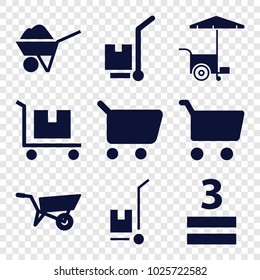 Cart icons. set of 9 editable filled cart icons such as wheel barrow, 3 allowed