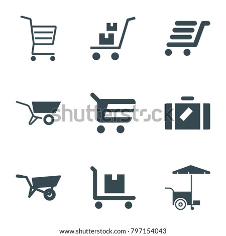 Cart icons. set of 9 editable filled cart icons such as wheel barrow