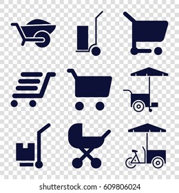 Cart icons set. set of 9 cart filled icons such as baby stroller
