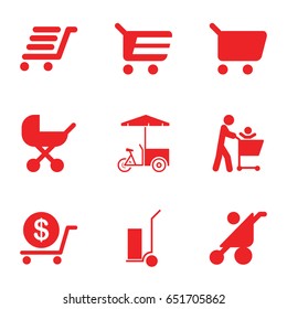 Cart icons set. set of 9 cart filled icons such as baby stroller