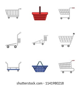 cart icons set. Cartoon set of 9 cart vector icons for web isolated on white background