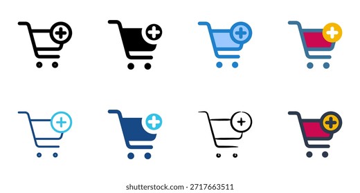  Add to cart icons set multiple style collection. Editable stroke 
