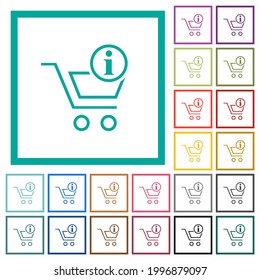 Cart info flat color icons with quadrant frames on white background