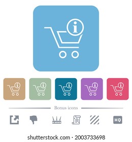 Información de carro iconos planos blancos sobre fondo cuadrado redondeado de color. 6 iconos de bonificación incluidos