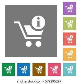 Cart item info flat icons on simple color square backgrounds