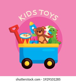 cart with kids toys icons