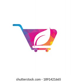 Cart and leaf logo design template vector. Shopping cart and leaves logo icon