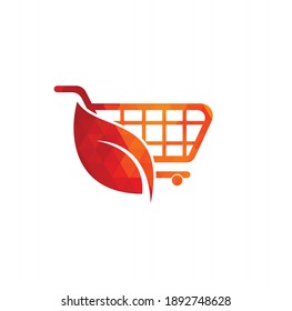 Design-Vorlage für Warenkorb und Blatt-Logo, Vektorgrafik. Warenkorb und Logo-Symbol