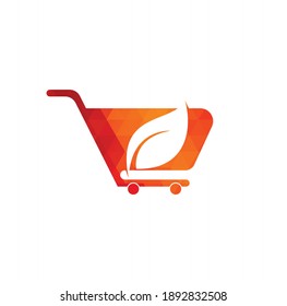 Cart and leaf logo design template vector. Shopping cart and leaves logo icon